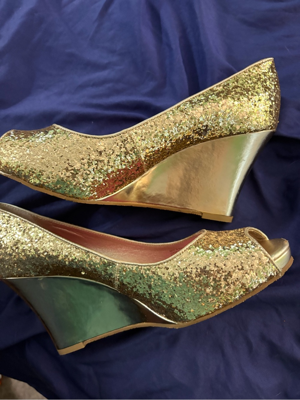 Lilly Pulitzer Gold Glitter Wedge Peep-Toe Heels 8.5 Women
